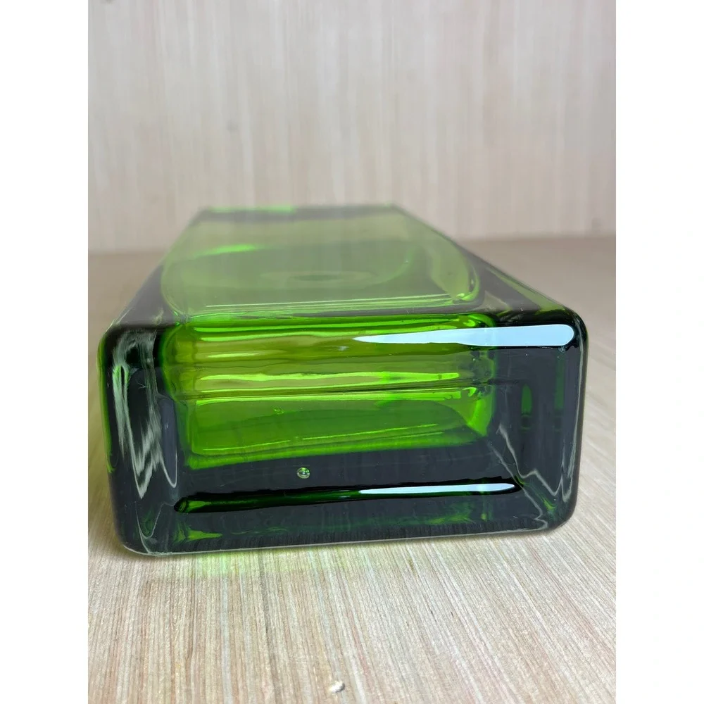 Vintage Emerald Green Glass Rectangular Bud Vase Heavy Clear Base Modernist MCM